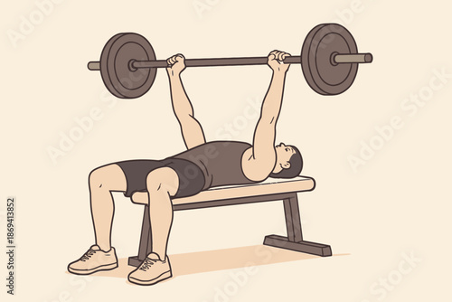 Man Performing Bench Press Exercise with Barbell in Gym 1.