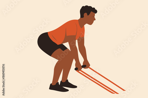 Man Performing Resistance Band Row Exercise for Back Strength.