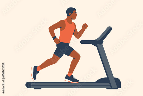 Man running on a treadmill for fitness and exercise.