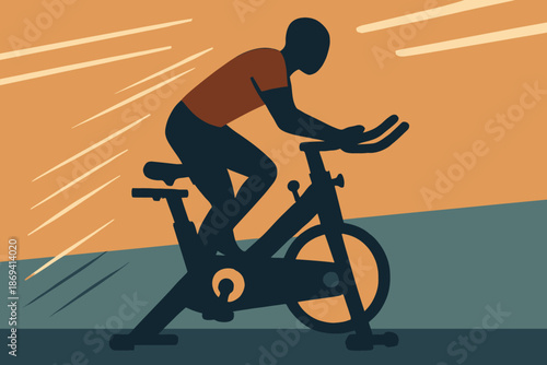 Silhouette of a person riding a stationary exercise bike.