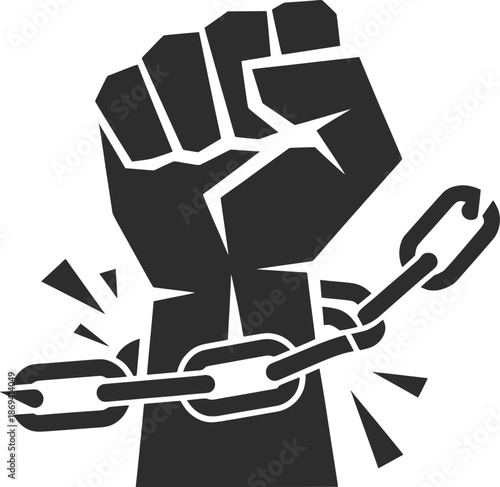 Fist Breaking Chains Icon, Freedom, Resistance & Empowerment Symbol.