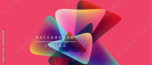 Abstract colorful shapes overlap, creating vibrant design. Pink background enhances visual impact, modern aesthetic.