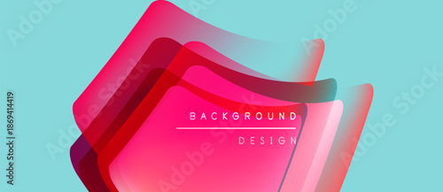 Abstract geometric shapes overlap. Vibrant pinks, turquoise create modern background. Text reads background design. Simple, clean aesthetic.