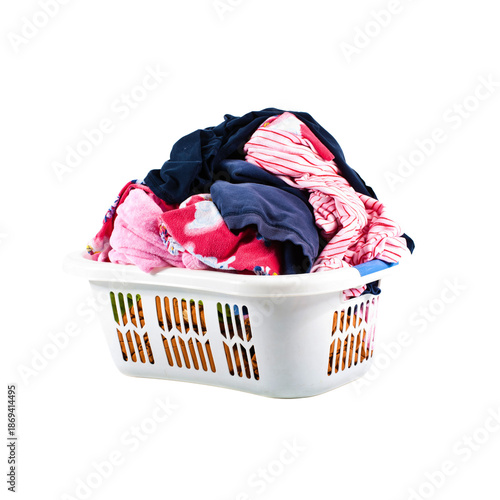 Overflowing Laundry Basket with Colorful Clothes Isolated 
