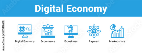 Digital Economy web banner icon vector illustration concept ,  with icon of Digital Economy, Ecommerce, E-business, Payment.