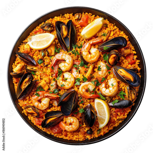 Seafood Paella Dish on Transparent Background