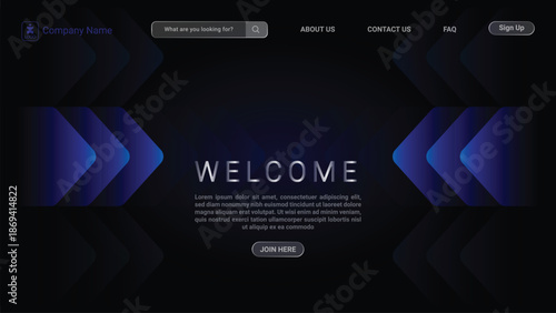 Blue Geometric Website Design with Search Bar