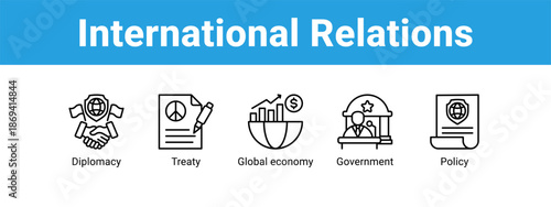 International Relations web banner icon vector illustration concept ,  with icon of Diplomacy, Treaty, Global economy.