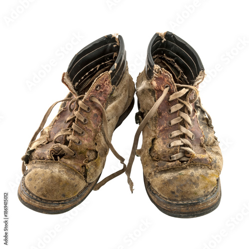 Distressed Footwear: Broken and Aged Shoes, Poverty Concept