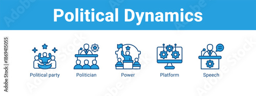 Political Dynamics web banner icon vector illustration concept ,  with icon of Political party, Politician, Power.