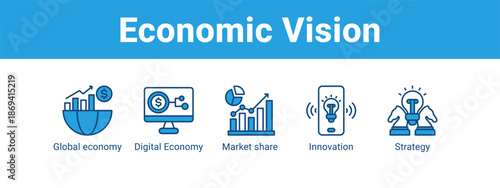 Economic Vision web banner icon vector illustration concept ,  with icon of Global economy, Digital Economy, Market share.