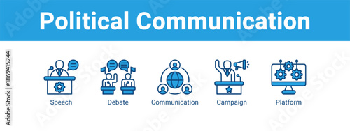 Political Communication web banner icon vector illustration concept ,  with icon of Speech, Debate, Communication.