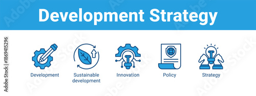 Development Strategy web banner icon vector illustration concept ,  with icon of Development, Sustainable development, Innovation.
