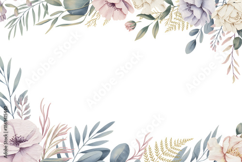 Watercolor floral frame with pastel blooming blossoms