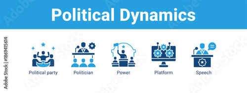 Political Dynamics web banner icon vector illustration concept ,  with icon of Political party, Politician, Power.