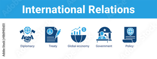 International Relations web banner icon vector illustration concept ,  with icon of Diplomacy, Treaty, Global economy.