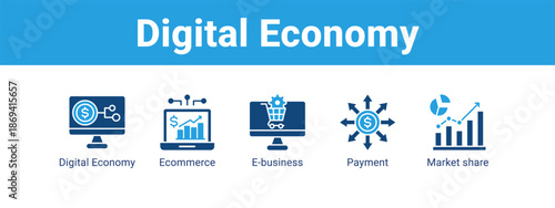 Digital Economy web banner icon vector illustration concept ,  with icon of Digital Economy, Ecommerce, E-business, Payment.