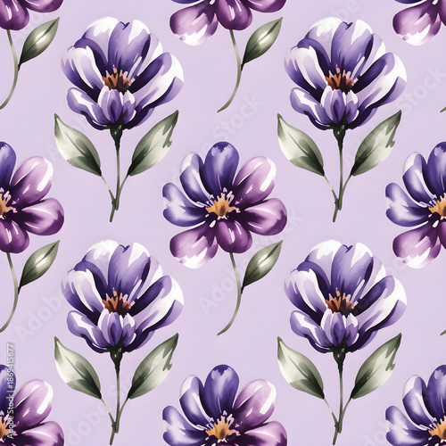 Watercolor purple flowers seamless floral pattern design