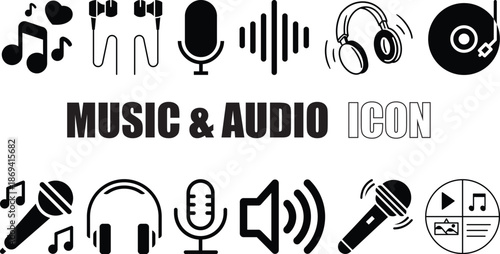 Music & Audio Icons– Headphones, Microphone, Audio Player Symbols