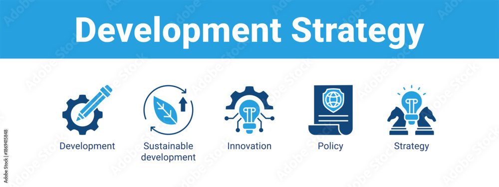 Fototapeta premium Development Strategy web banner icon vector illustration concept , with icon of Development, Sustainable development, Innovation.