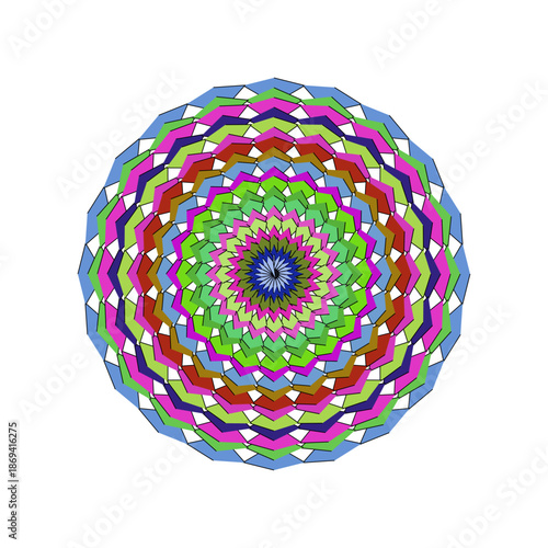 Vibrant multicolored mandala pattern with concentric circles and shapes