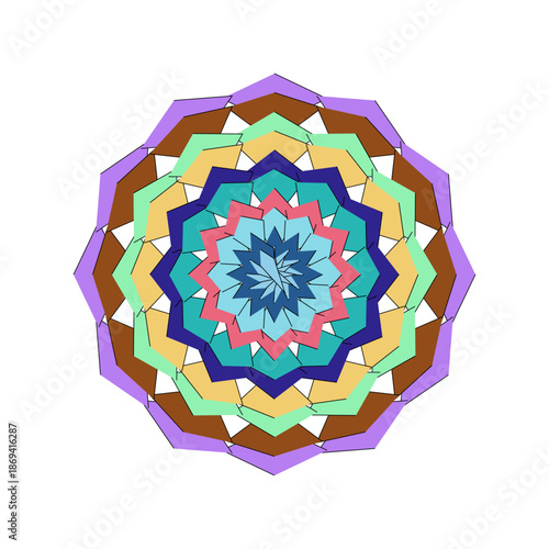 Colorful mandala design with geometric shapes and patterns