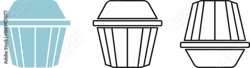 Cupcake and muffin paper liner icons set in light blue solid and black outline styles for bakery branding.