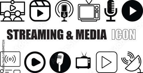 Streaming & Media Icons– Video, Play Button, Podcast, TV Vector Pack