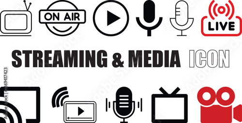 Streaming & Media Icons– Video, Play Button, Podcast, TV Vector Pack