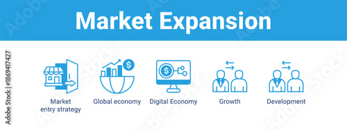 Market Expansion web banner icon vector illustration concept ,  with icon of Market entry strategy, Global economy, Digital Economy.