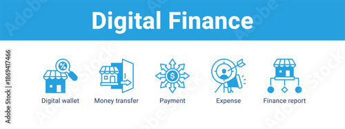 Digital Finance web banner icon vector illustration concept ,  with icon of Digital wallet, Money transfer, Payment, Expense.