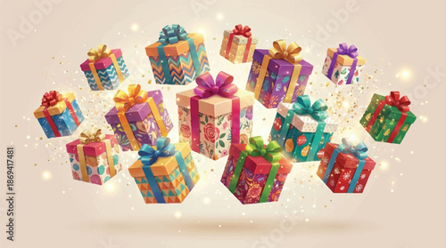 A collection of colorful gift boxes,