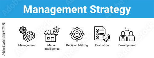 Management Strategy web banner icon vector illustration concept ,  with icon of Management, Market intelligence, Decision Making.