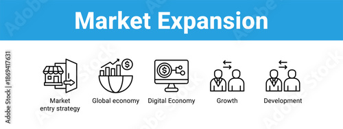 Market Expansion web banner icon vector illustration concept ,  with icon of Market entry strategy, Global economy, Digital Economy.