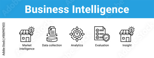 Business Intelligence web banner icon vector illustration concept ,  with icon of Market intelligence, Data collection, Analytics.