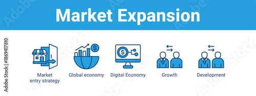 Market Expansion web banner icon vector illustration concept ,  with icon of Market entry strategy, Global economy, Digital Economy.