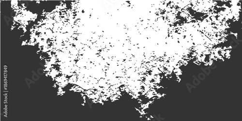 An abstract dark grunge background featuring a black ink splat design with a dirty paint spray texture and a splatter border pattern for a decorative vector art illustration