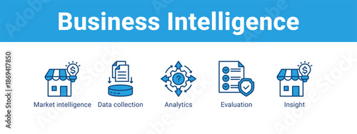 Business Intelligence web banner icon vector illustration concept ,  with icon of Market intelligence, Data collection, Analytics.
