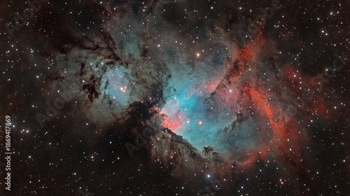 Stunning cosmic view of colorful nebula in deep space filled with glowing stars and swirling gas clouds in the universe