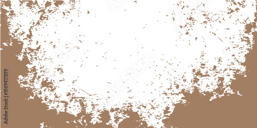 Abstract grunge vector illustration featuring a brown paint splash design with rust textures and ink stain patterns on an old dirty paper wall frame