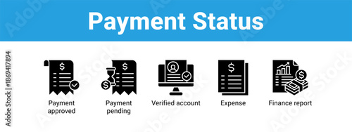 Payment Status web banner icon vector illustration concept ,  with icon of Payment approved, Payment pending, Verified account, Expense.
