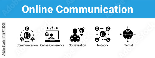Online Communication web banner icon vector illustration concept ,  with icon of Communication, Online Conference, Socialization.
