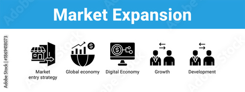 Market Expansion web banner icon vector illustration concept ,  with icon of Market entry strategy, Global economy, Digital Economy.