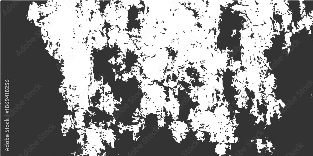 Fototapeta premium A vintage black and white abstract grunge background featuring a dirty ink splash texture with a floral silhouette pattern and a paint splatter border design