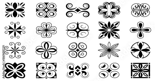Tribal patterns and ornaments black and white illustrations featuring ethnic motifs, geometric designs, cultural symbols for textile, fashion, posters, branding, packaging, home decor, and creative gr