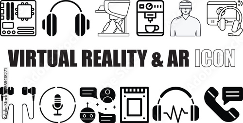 Virtual Reality & AR Icons-Headset, Simulation, Augmented Reality Devices