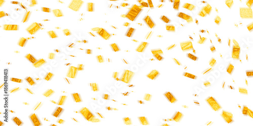 Sparkling Golden Confetti Shower on White