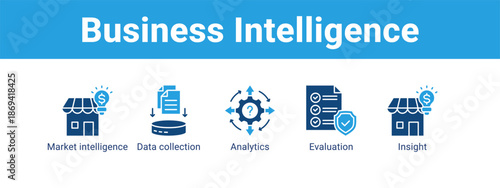 Business Intelligence web banner icon vector illustration concept ,  with icon of Market intelligence, Data collection, Analytics.