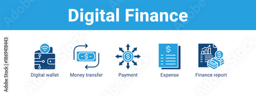 Digital Finance web banner icon vector illustration concept ,  with icon of Digital wallet, Money transfer, Payment, Expense.