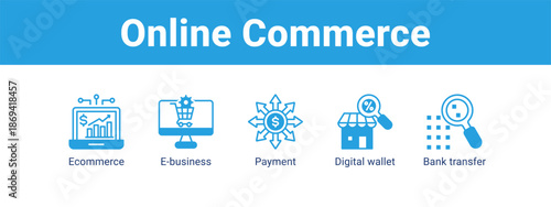 Online Commerce web banner icon vector illustration concept ,  with icon of Ecommerce, E-business, Payment, Digital wallet.